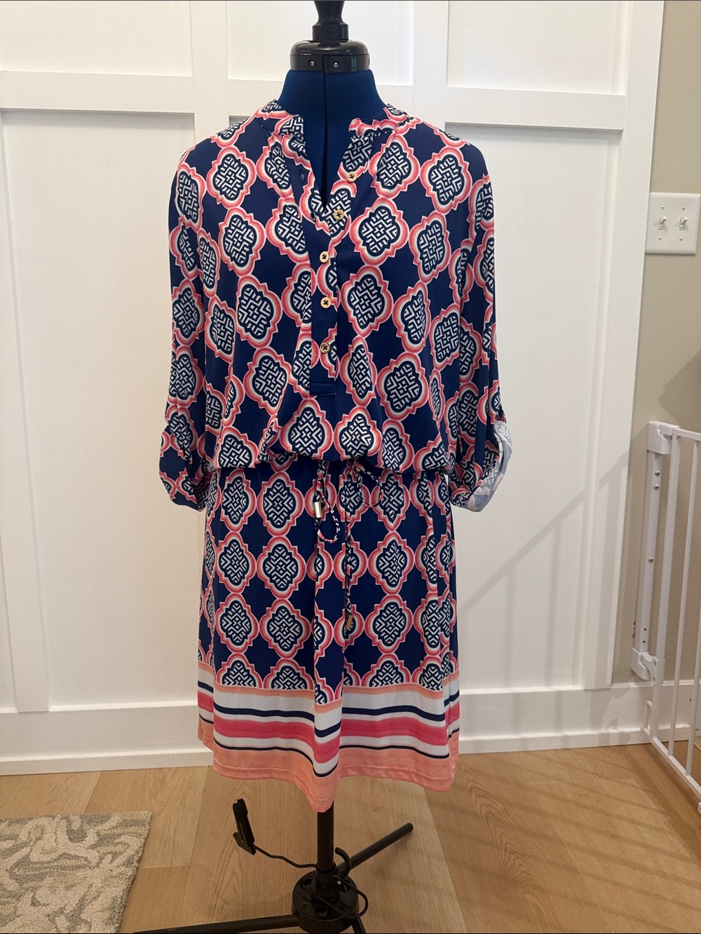 Cabana Life Navy and Pink Geometric Midi Dress